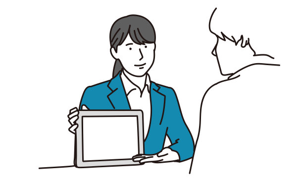 女商人在平板电脑上向顾客解释图片下载