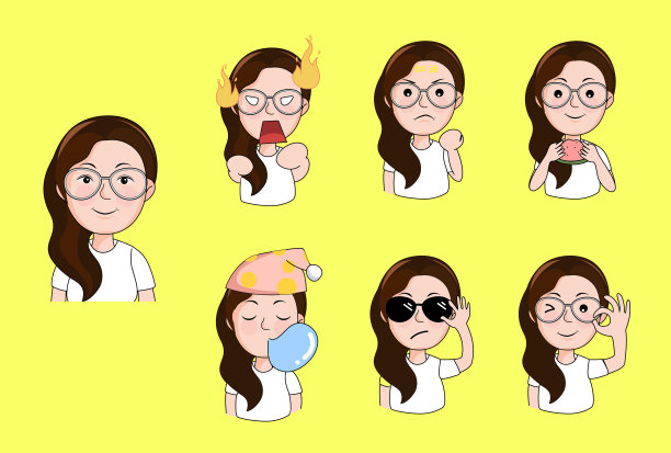 一组中国女性肖像表情包。图片下载