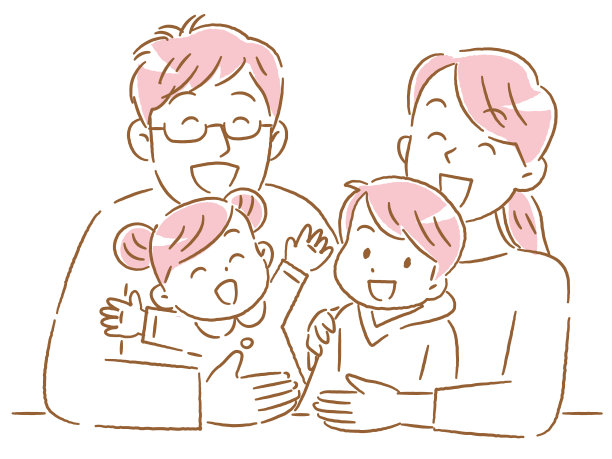 一对有两个孩子的年轻夫妇，一家四口图片下载