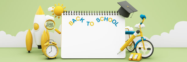 在黄色背景上写有书和附件的板子。学位成就教育和开放学习的自由宣布空间。返校概念3D渲染，3D插图图片下载