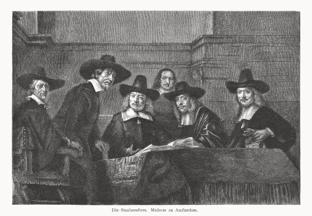 《抽样官员》，伦勃朗木版，1878年出版图片下载