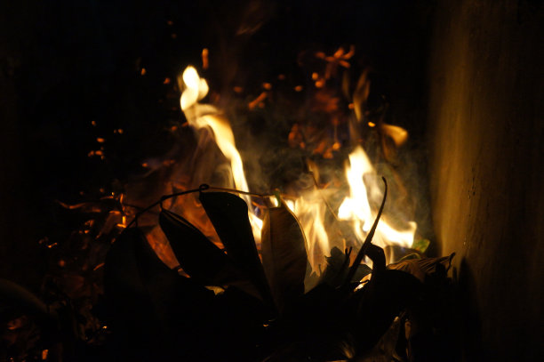黑暗中闪耀的火焰:闪烁的篝火照亮黑夜图片下载