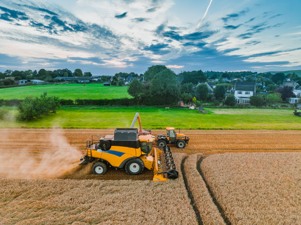 无人机拍摄的收割小麦的画面图片下载