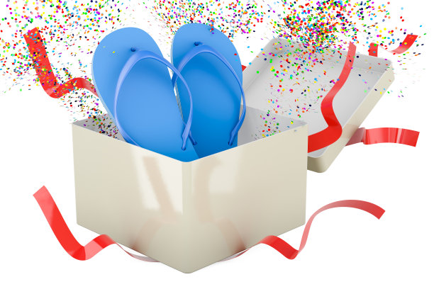 人字拖内的礼盒，3D渲染图片下载