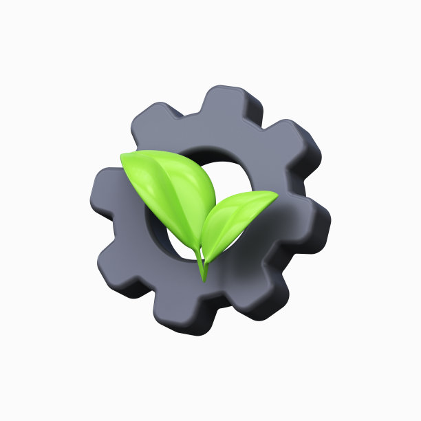 齿轮与叶片3d图标。生态产业标志与生态产业图片下载