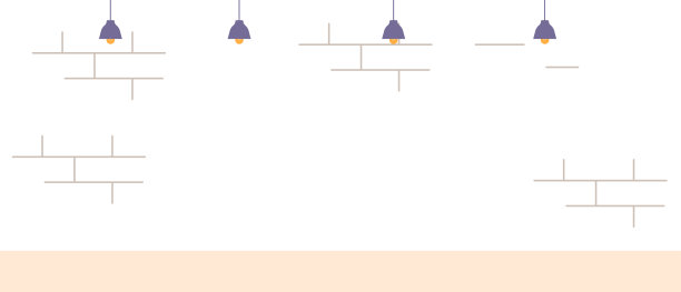 房间内部有一个苍白的，有质感的墙壁沐浴在温暖的吊灯灯光下。卡通矢量背景图片下载