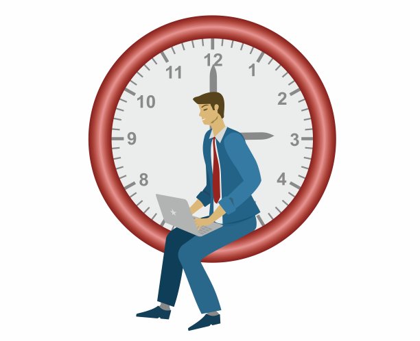 一个拿着笔记本电脑的人坐在办公室里。孤立。矢量插图。图片下载