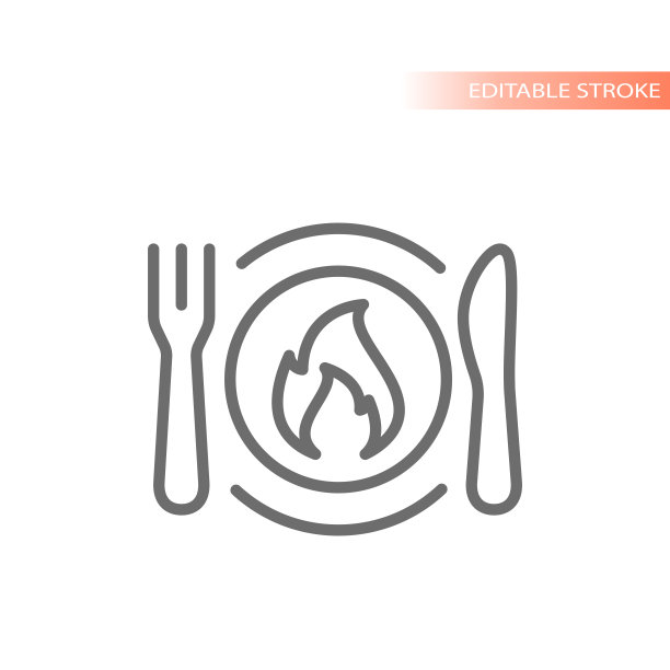 燃烧卡路里盘，健康饮食线矢量图标图片下载