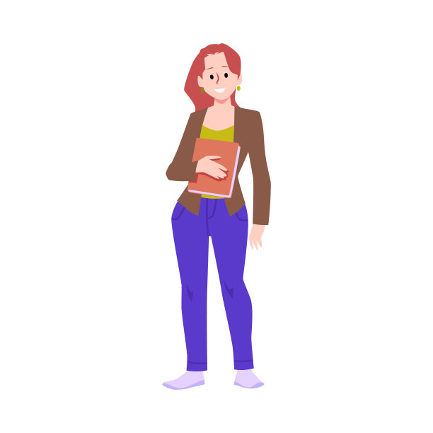 年轻漂亮的女士拿着一本书，漂亮的学生穿着休闲服，微笑的女儿，姐姐矢量肖像图片下载