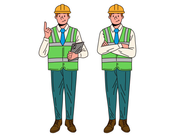 一个戴着安全帽的建筑工地工程师的全身照片。剪纸艺术。图片下载