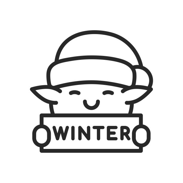 圣诞老人的助手精灵图标。矢量轮廓可编辑的一个可爱的小精灵抱着冬天的标志，象征着节日的喜悦。图片下载