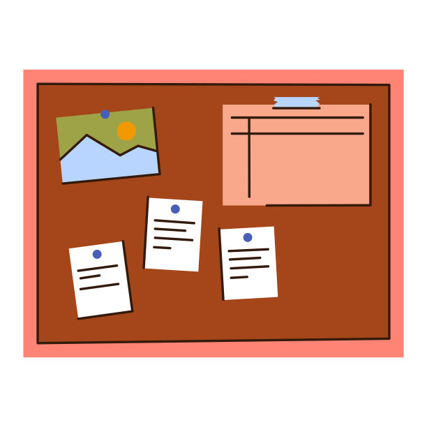 一大堆用来写信息的纸，软木板上有一个记事本，黑板上有笔记。矢量图图片下载