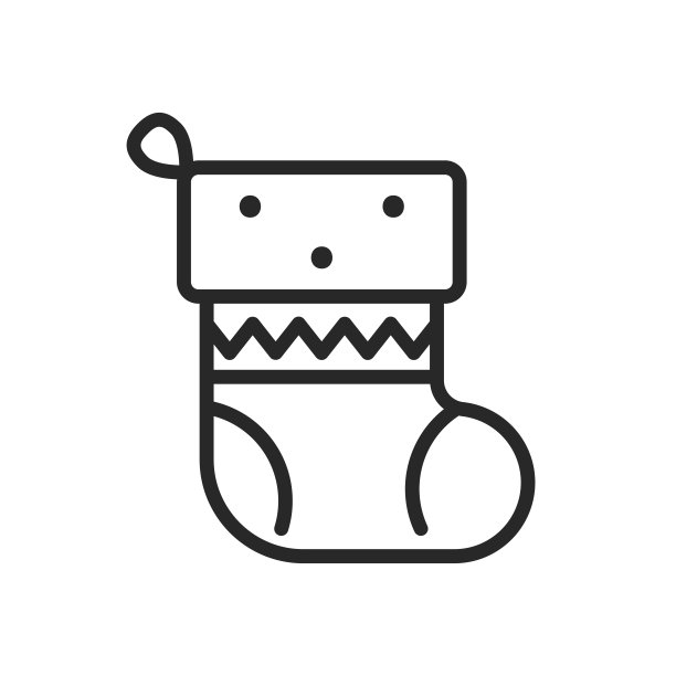 圣诞袜图标。矢量轮廓可编辑的一个节日红袜子的孤立标志，传统上挂在圣诞节假期装满了礼物。图片下载