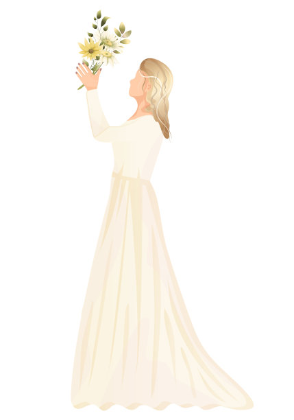 新娘捧花图标。手绘女人在白色西装插图。婚礼图片图片下载