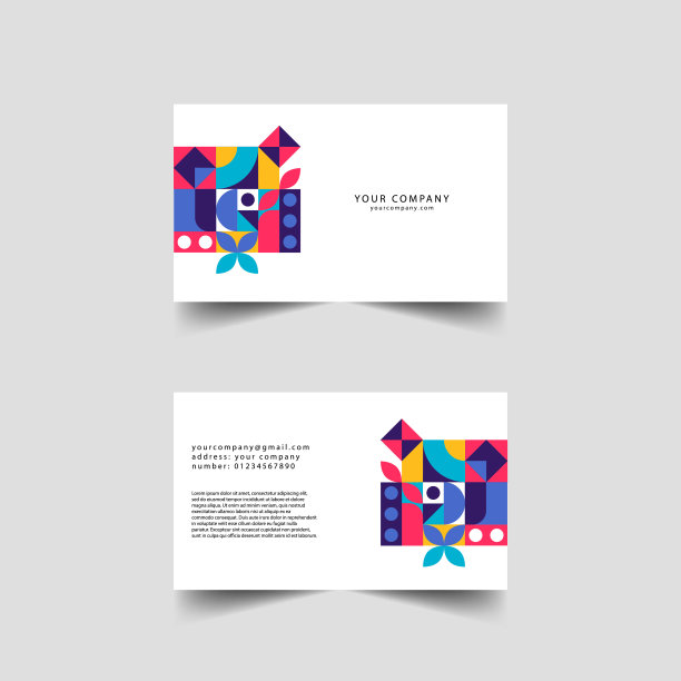 包豪斯抽象名片。抽象平面几何背景，模板设计图片下载