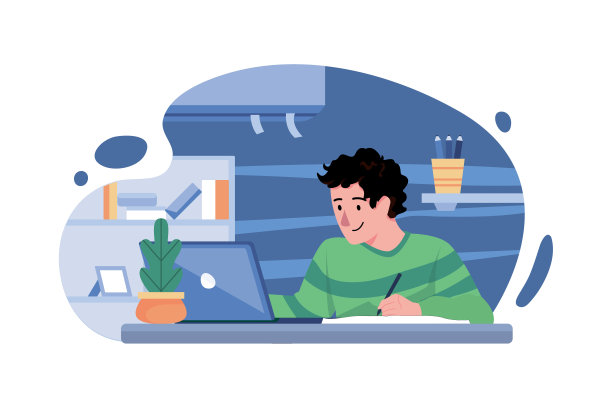 男孩从家里学习插画概念。在白色背景上孤立的平面插图图片下载