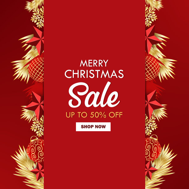 圣诞快乐销售横幅背景与现实的圣诞装饰图片下载