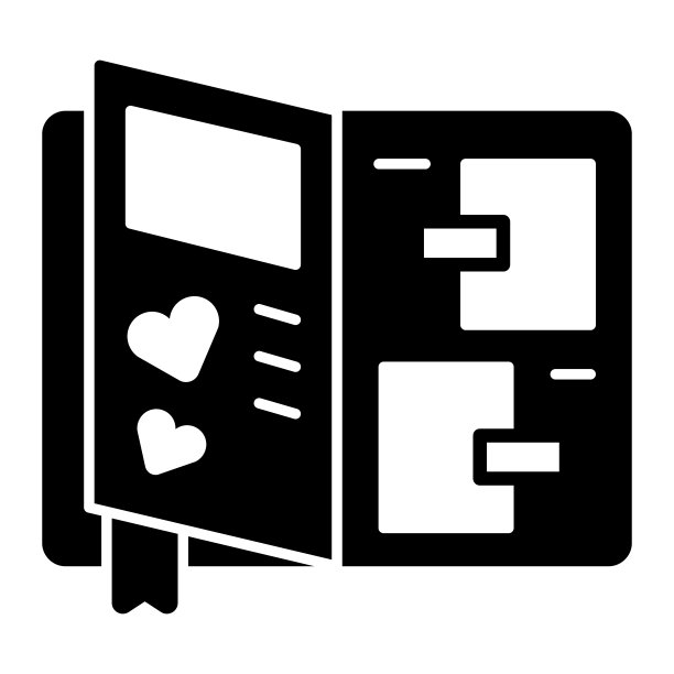 家庭相册固体图标，母亲节概念，白色背景的婚礼相册标志，笔记本与照片卡图标在字形风格的移动概念网页设计。矢量图形。图片下载