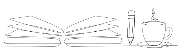 用铅笔和一杯咖啡打开书，连续画一行艺术画。图片下载