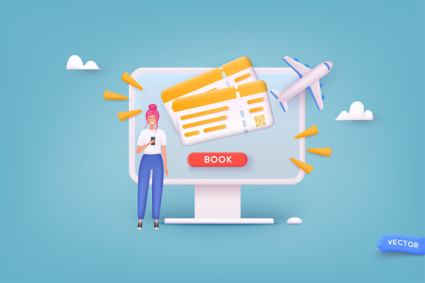 网上订票。旅游和旅游规划暑假的概念。3D网络矢量插图。图片下载