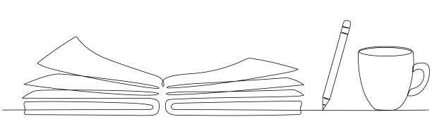 用铅笔和一杯咖啡打开书，连续画一行艺术画。图片下载
