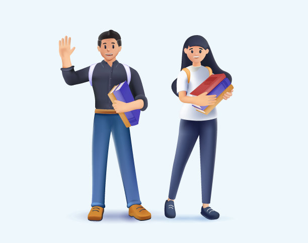 3D大学朋友。3D卡通人物风格矢量设计插图。多元文化的学生。年轻的女孩和男孩图片下载