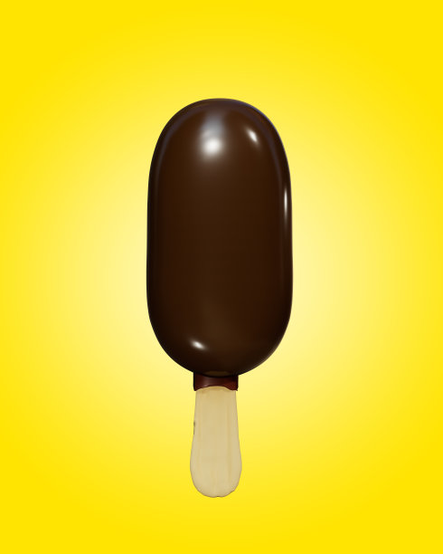 巧克力冰淇淋。3d渲染/插图，夏季小吃。在黄色背景上图片下载