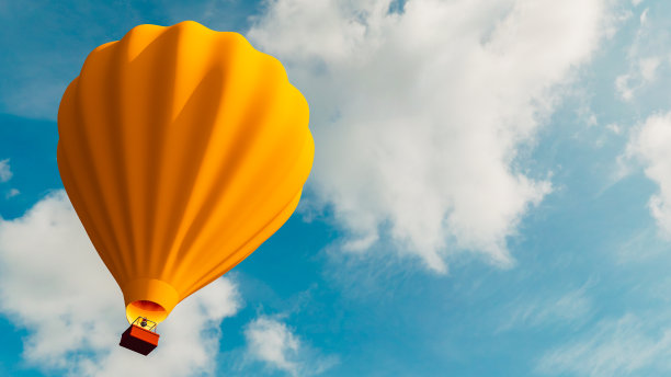 橙色热气球飞越蓝天白云，旅游主题，3d插画图片下载