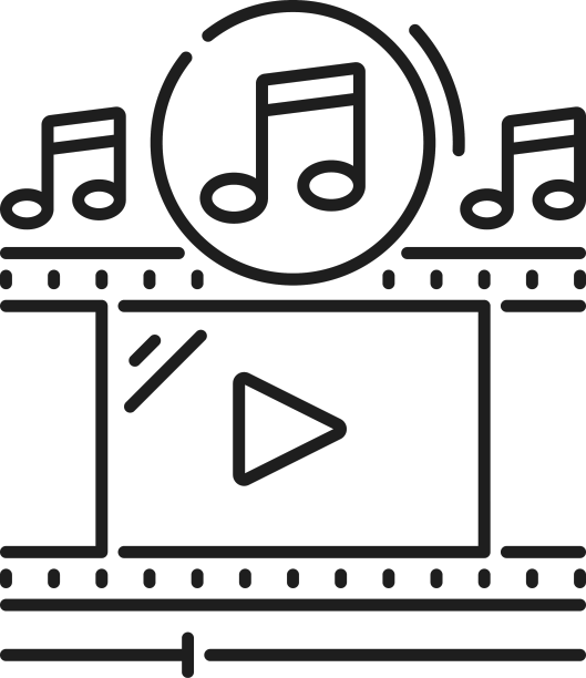 电影卷轴音乐声音和播放标志图标图片下载