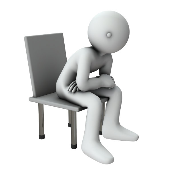 一个坐在椅子上茫然地盯着我的人。他问自己有什么烦恼，似乎有话要说。白色背景。3 d渲染。图片下载