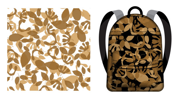 孩子们的书包上装饰着黑色的灰叶轮廓无缝图案。白蜡树秋天的落叶。矢量装饰设计的海报和纺织品印刷图片下载