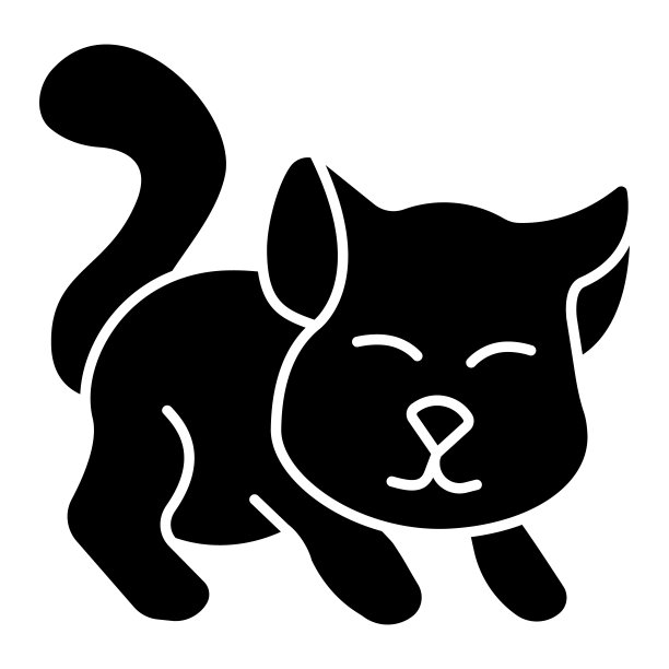 可爱的小猫固体图标，家养动物的概念，猫剪影标志在白色的背景，玩小猫图标在字形风格的移动概念网页设计。矢量图形。图片下载