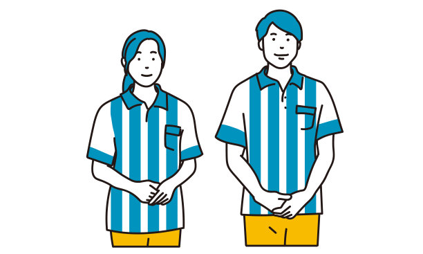 便利店的男女店员双手合十站着图片下载