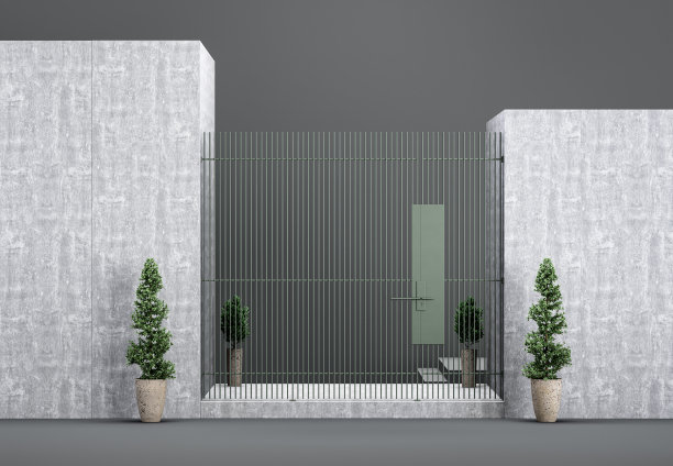 一个大房子的入口大门。豪华别墅的外部入口大门。三维渲染图片下载