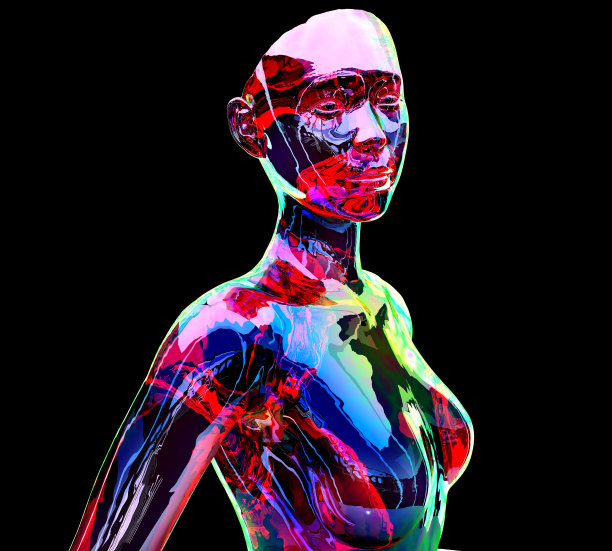 彩色铬人像女性，3d渲染图片下载