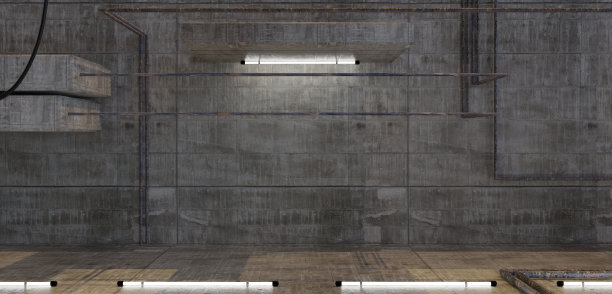 工业背景工业建筑内废弃的仓库工厂旧建筑与电线灯泡和水管3d插图图片下载