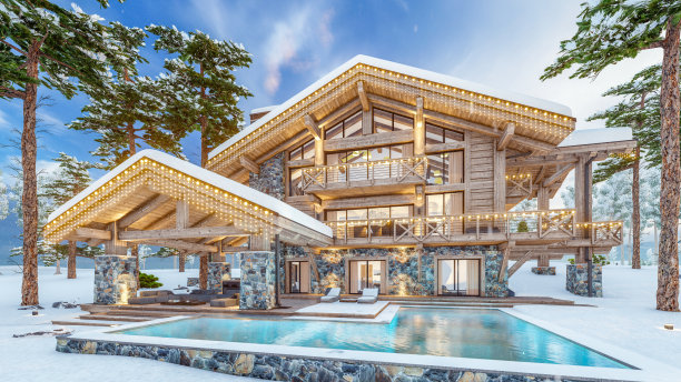 4K视频的现代舒适的小木屋在新年假期图片下载