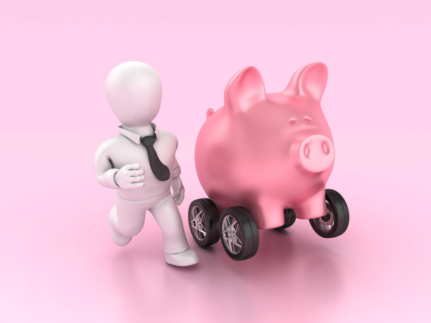 有轮子和商业特征的储蓄罐图片下载