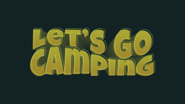 让我们去露营3D可编辑的文本。三维背景与字母。当地旅游和背包客的横幅图片下载