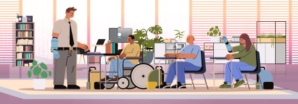 一群年轻的残疾男女在包容的教室里会面，感受积极和自信的残疾人概念图片下载