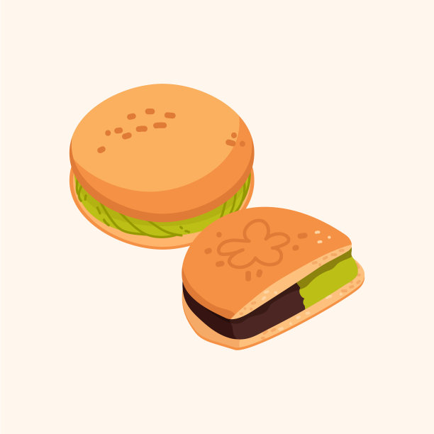 Dorayaki甜整个和半煎饼与棕色红豆沙载体分离米色背景。日本传统甜品插画。亚洲烘焙食品图片下载