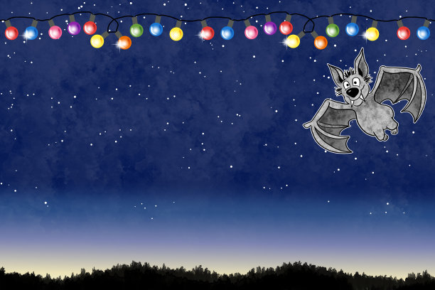 插图卡通蝙蝠在夜空与复制空间和灯链图片下载