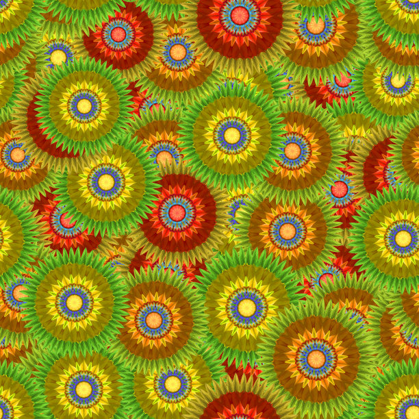 用于连续复制的无缝模式。花卉背景，照片拼贴，用于生产纺织品，棉织物。用于墙纸、封面。东方风格的曼陀罗画。阴阳符号图片下载