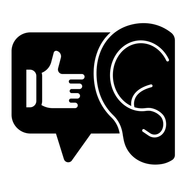 耳朵用拇指向上指，听酷恭维固体图标，日期概念，平坦的矢量标志在白色背景，字形风格的图标移动概念网页设计。矢量图形。图片下载