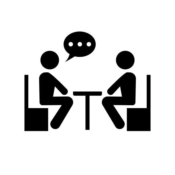 两人坐着交谈的轮廓图标。会议和讨论。矢量。图片下载