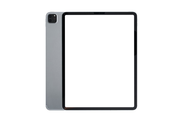 平板电脑与空白屏幕的前后视图隔离在白色背景。图片下载
