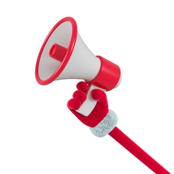 圣诞老人红着手拿着扩音器孤立。圣诞节和新年。3d渲染。图片下载