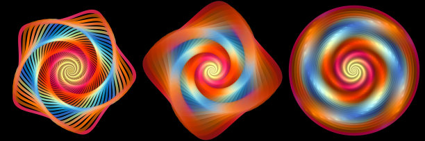 集三个分形几何螺旋设计元素黑色。图片下载