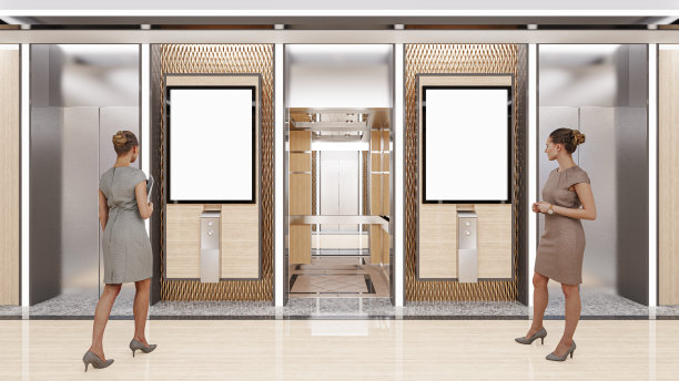 3 d演示。广告牌和三台电梯的模型。对你的广告很有用。全景3D渲染图片下载