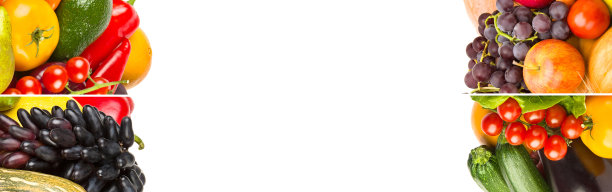集水果和蔬菜孤立于白色之上。宽的照片。文本的自由空间。拼贴画。图片下载